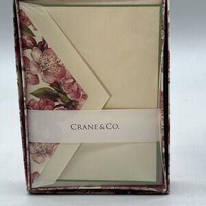 CRANE & CO Invitation Set Of‎ 10 Ecru Cards & 10 Envelopes Pink Blossoms